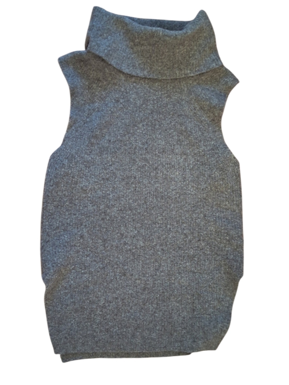 Wool Blend Sleeveless Cowl Turtleneck Sweater Vest - Gray 4582 - Picture 2 of 7